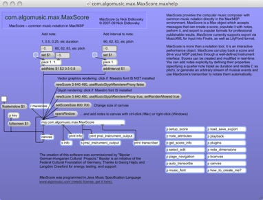 MaxScore, music notation for Max/MSP, helpfile screenshot